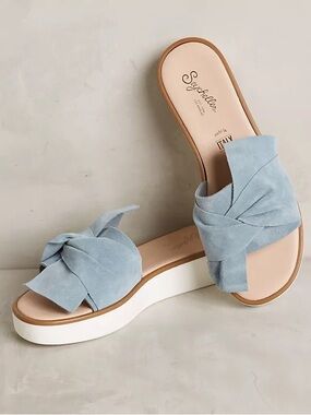 Seychelles Suede Knot Slide Sandals Slate Blue Platform | Women’s Size 6